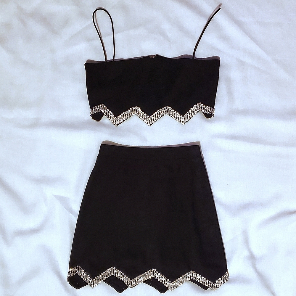 Oh Polly Black Suede 2 Piece Set